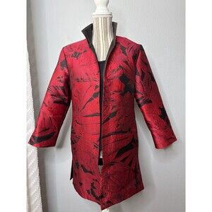 Grace Chuang NY Jacket Open Front Red/Black Floral Elegant HeadTurning Art SMALL